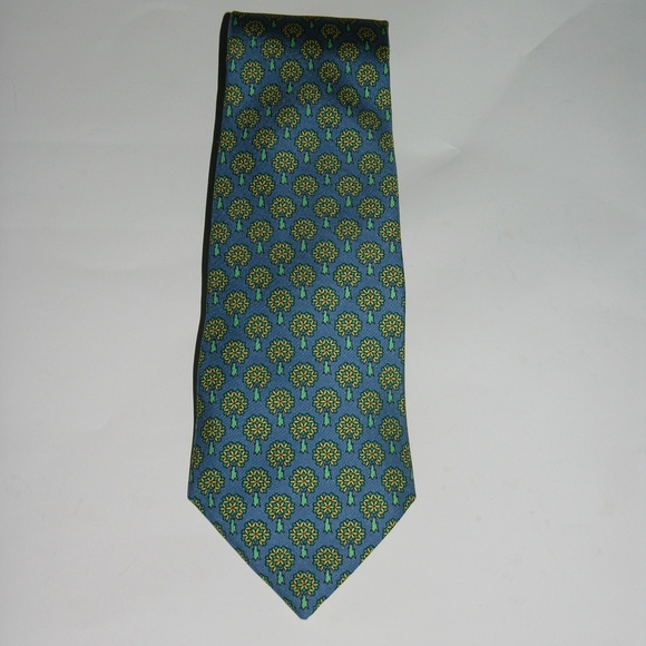 Hermes Blue Tree Pattern Silk Tie 7544 SA